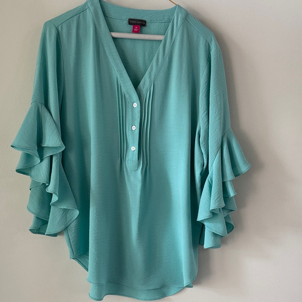 Vince Camuto Aqua Ruffle 3/4 Sleeve Blouse